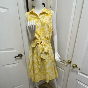 Ann Taylor Floral Cotton Fit and Flare yellow dress size 16